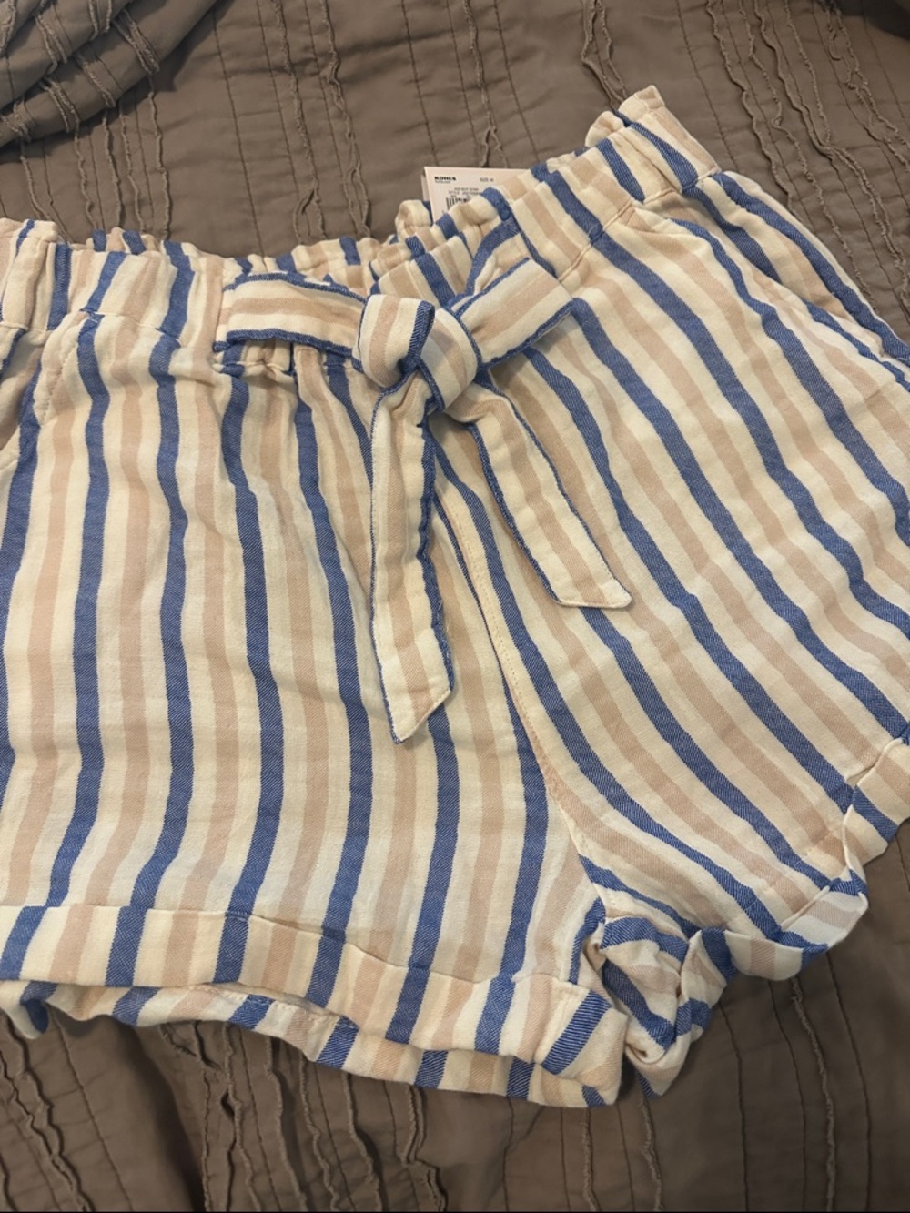SO High-Waist Striped Tie-Front Shorts in Blue and Cream